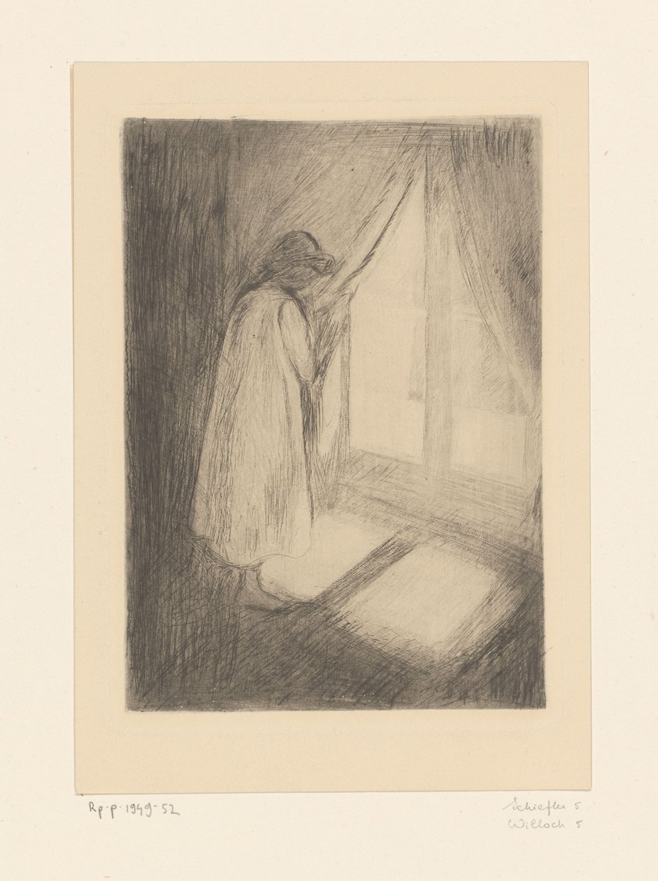 Ragazza in camicia da notte vicino a una finestra da Edvard Munch