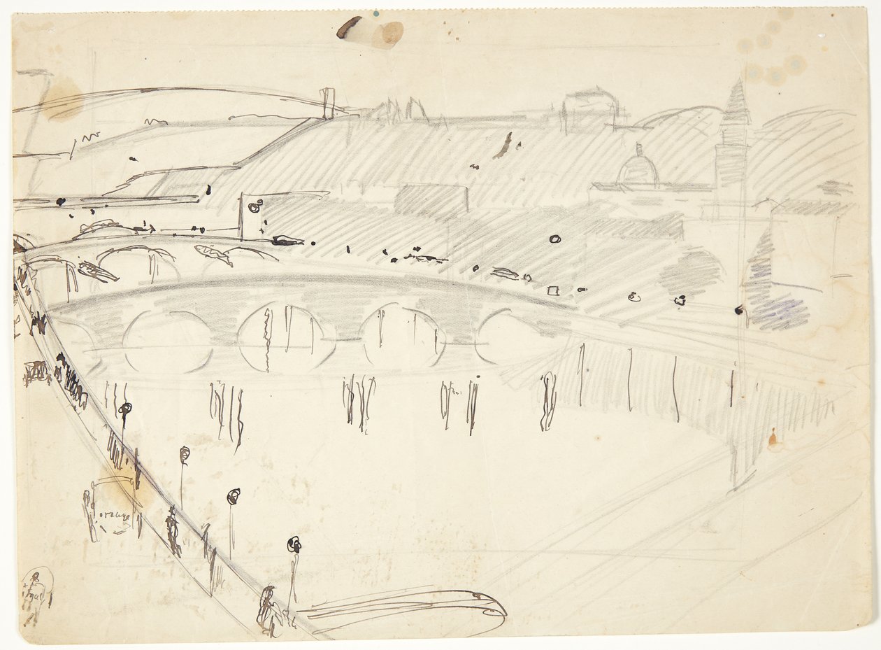 Vista da una finestra presso Lungarno sul fiume verso Santo Spirito e le colline di San Miniato, Firenze da Edvard Weie