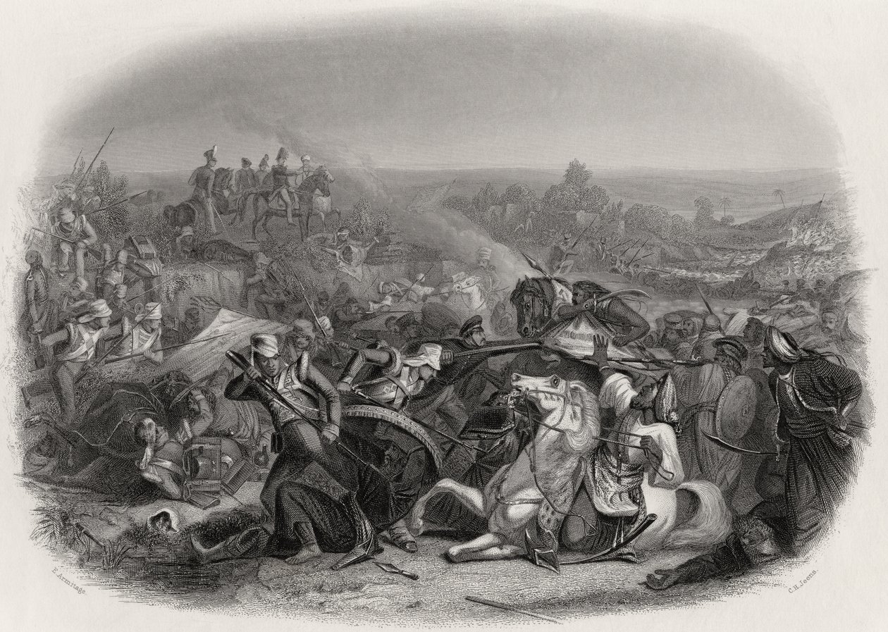 La battaglia di Meeanee, 1843, inciso da C.H. Jeens da Edward A. Armitage