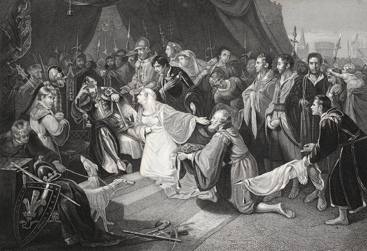 La resa di Calais, 4 agosto 1347, inciso da John Young da Edward Bird