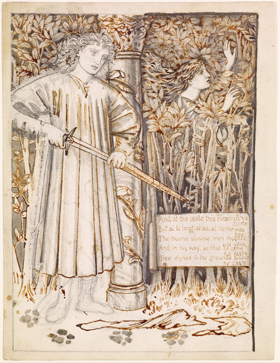 Piramus e Thisbe - Piramo estrae la spada per uccidersi da Edward Burne Jones