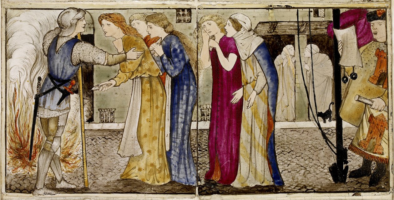 Un set di sedici piastrelle disposte in coppie per formare otto illustrazioni della fiaba 