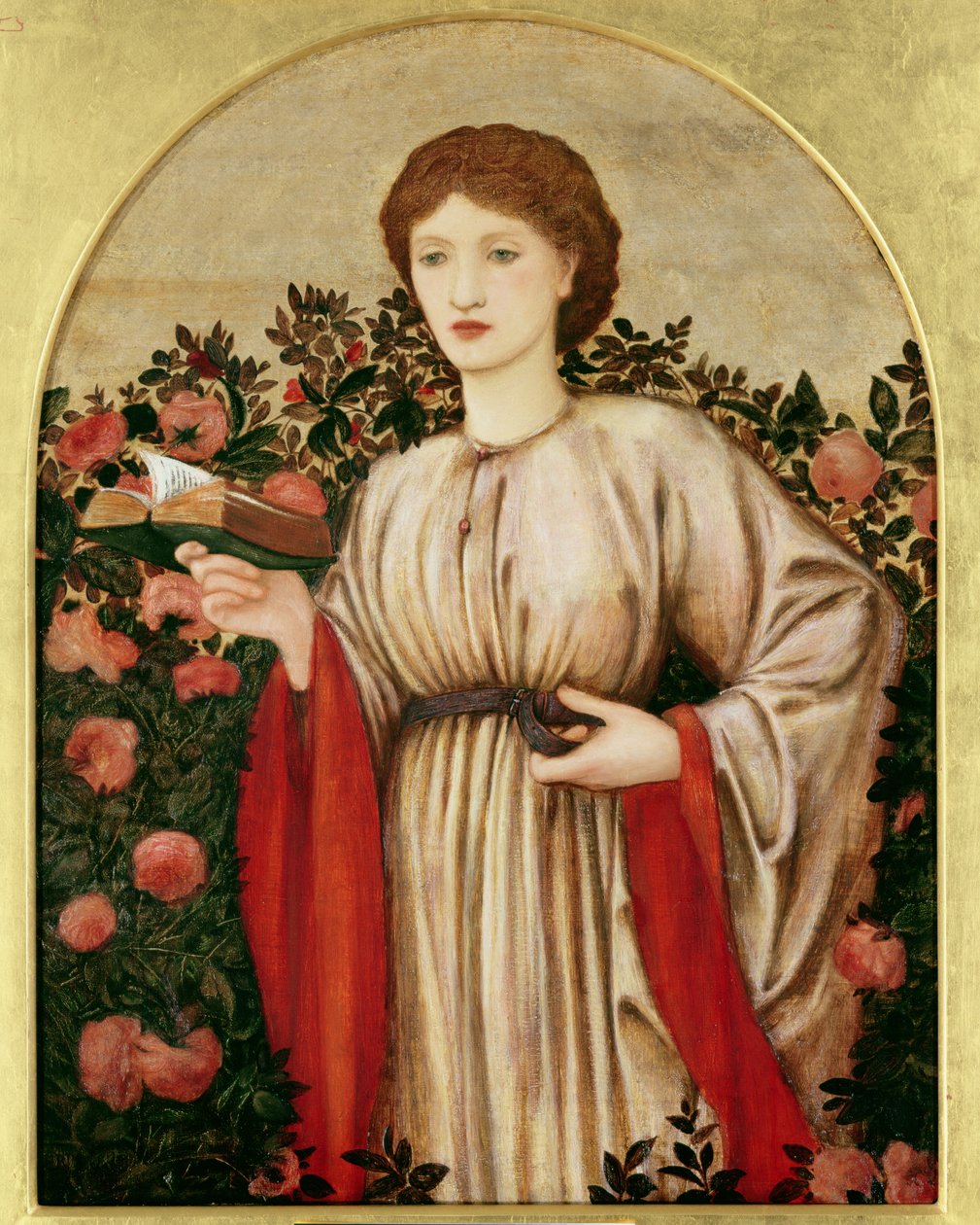 Ragazza con libro con rose dietro da Edward Burne Jones