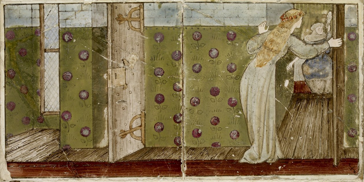 Un set di sedici piastrelle disposte in coppie per formare otto illustrazioni della fiaba 
