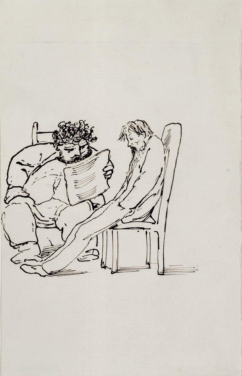 Cartone animato di William Morris (1834-96) che legge poesie a Edward Burne-Jones (1833-98) da Edward Burne Jones