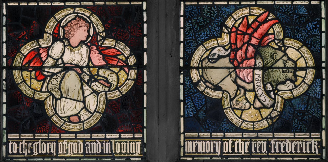 Birmingham, Acocks Green, Santa Maria Vergine, Morris & Co., Edward Burne-Jones, John Henry Dearle, Simboli degli Evangelisti, San Matteo e San Marco, 1895 da Edward Coley and Dearle Burne Jones