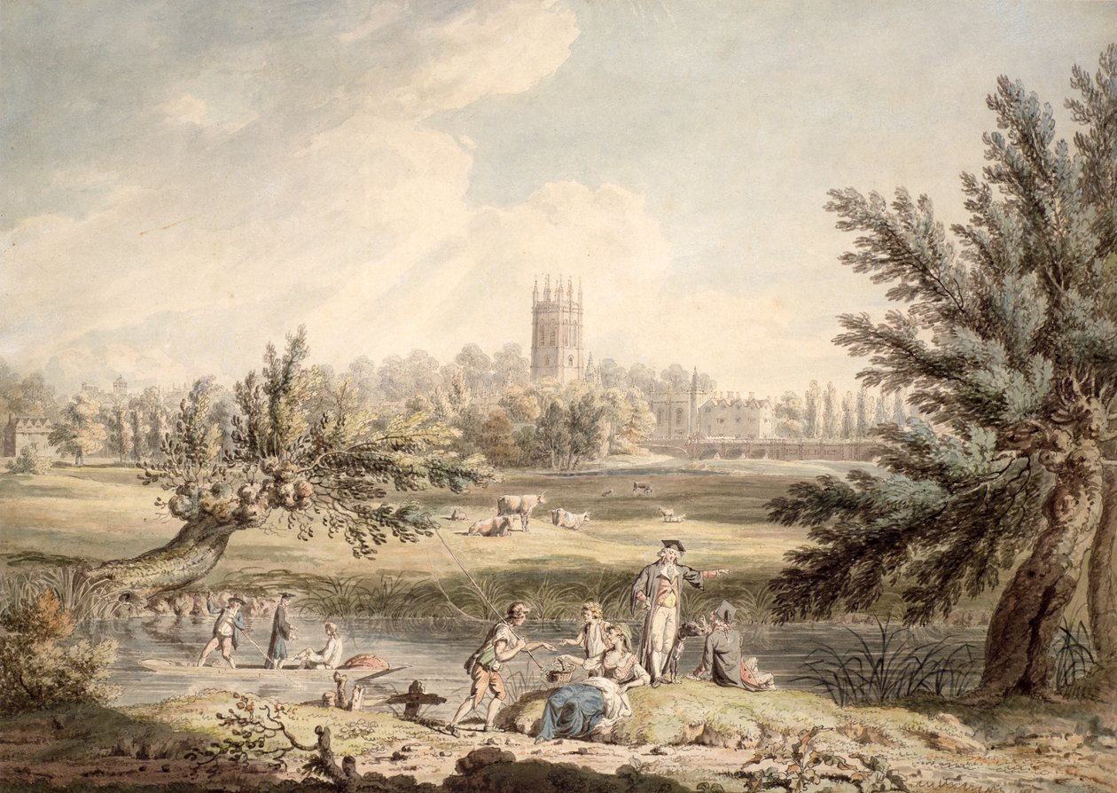 Magdalen College, Oxford, vista dal Cherwell guardando a nord-ovest, 1791-92 da Edward Dayes