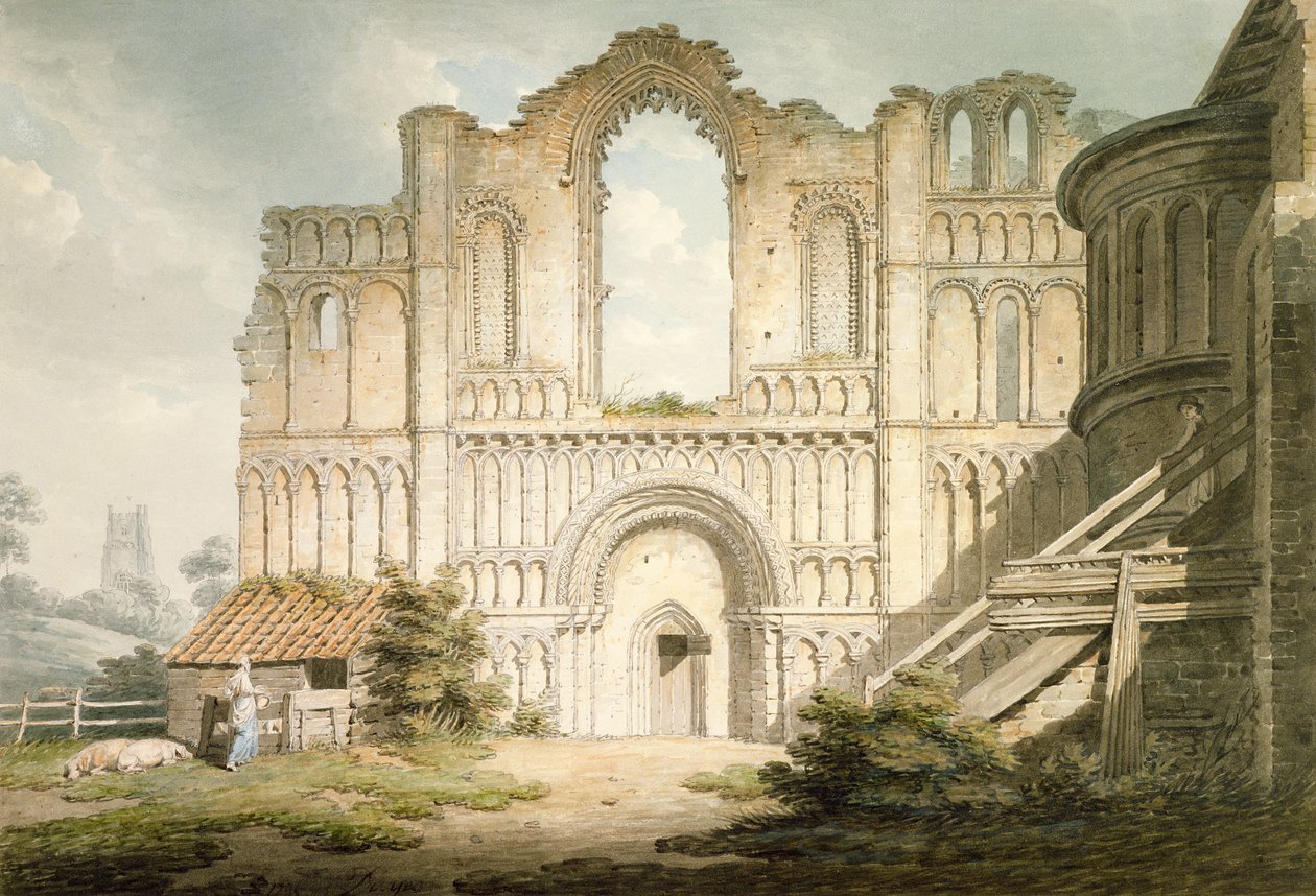 Facciata ovest della chiesa del priorato di Castle Acre, vicino a Downham, Norfolk, 1796 da Edward Dayes