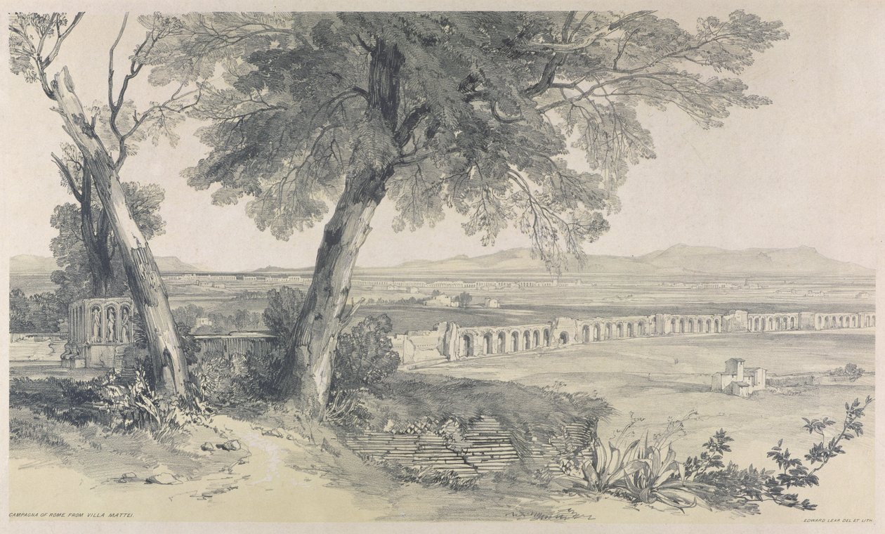 Campagna di Roma da Villa Mattei, da Vedute di Roma e dintorni, 1841 da Edward Lear