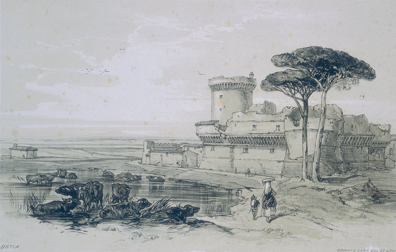 Vedute di Roma e dei suoi Dintorni: Castello di Ostia alla Foce del Tevere da Edward Lear