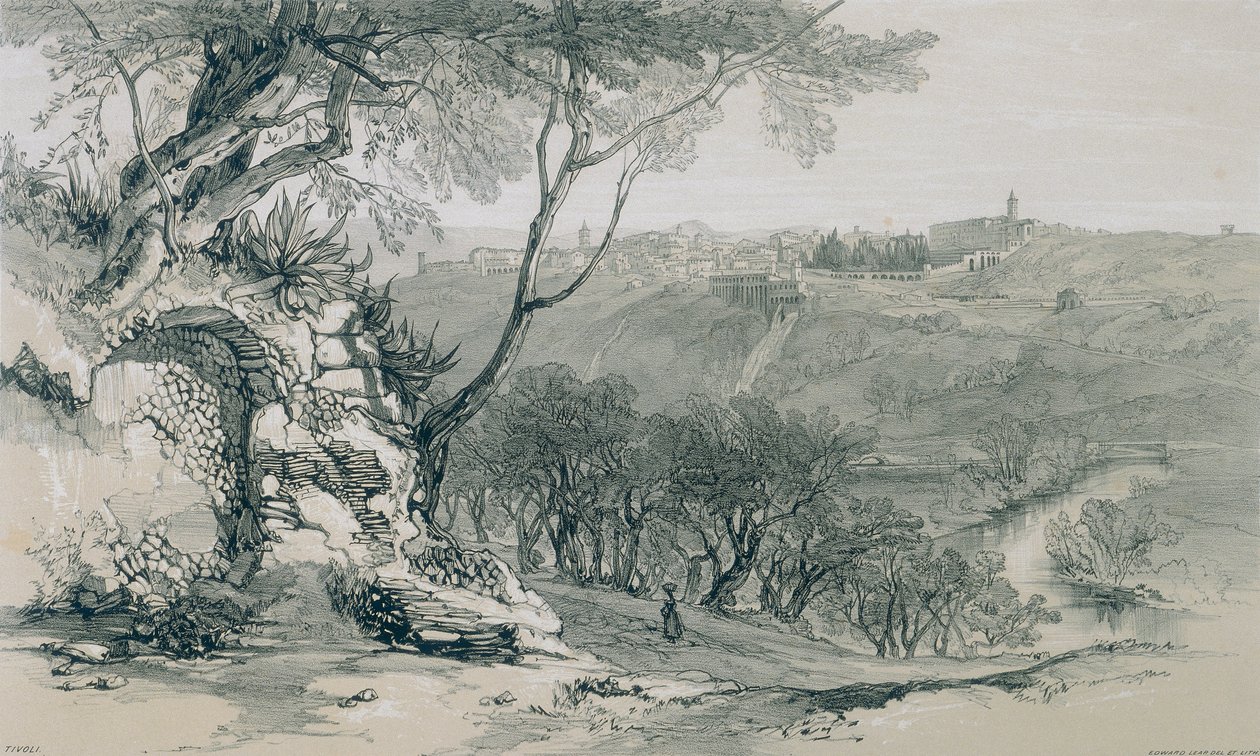 Vedute di Roma e dintorni: Tivoli con la villa di Mecenate da Edward Lear