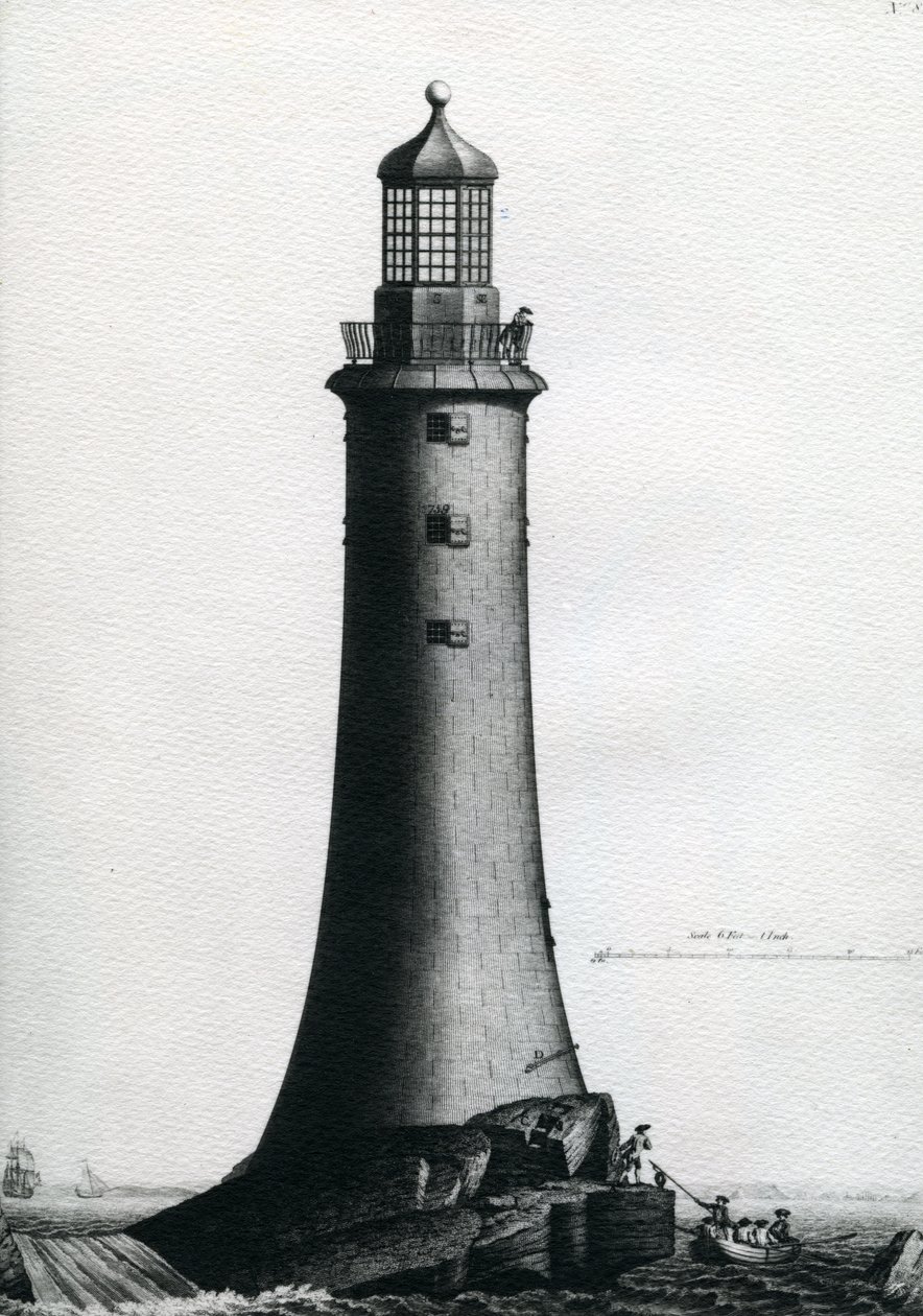 Elevazione sud del faro di pietra completato sull