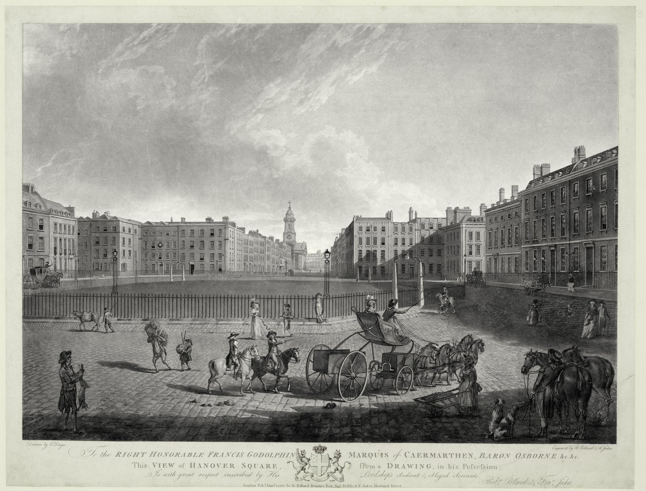 Vista di Hanover Square, incisa da Robert Pollard e Francis Jukes da Edward (after) Dayes