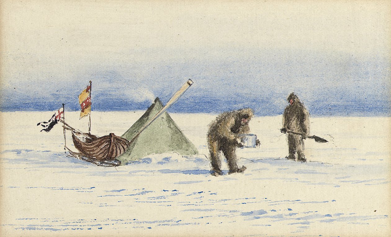 La spedizione in slitta a White Island, febbraio 1902: Shackleton e Wilson che fanno campo, 1902 da Edward Adrian Wilson