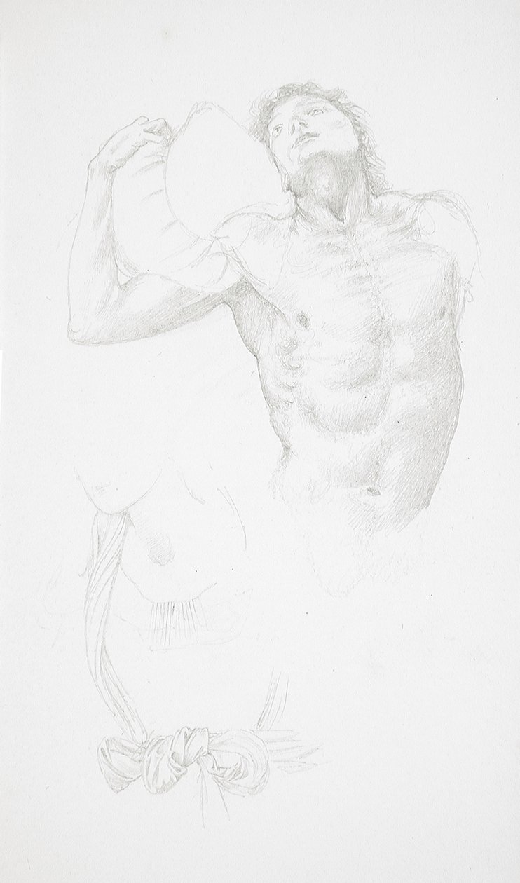 Nudo maschile con un cuscino in mano da Edward Burne-Jones