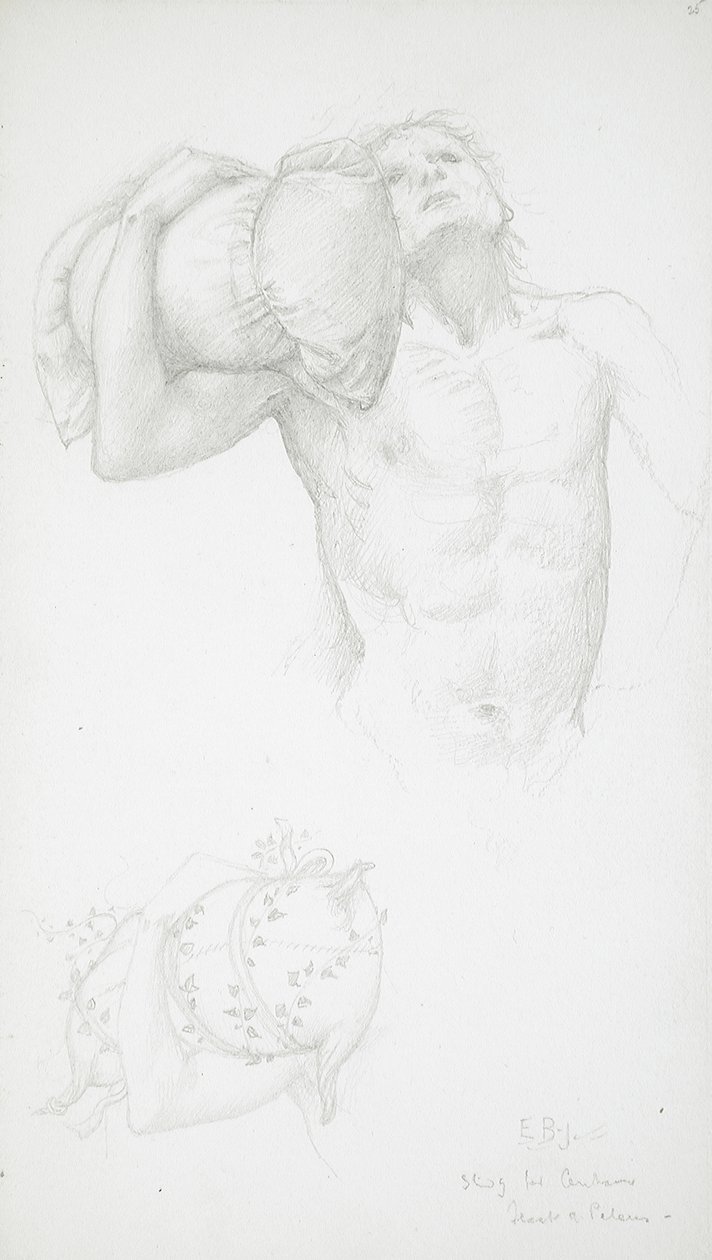 Nudo maschile con un cuscino in mano da Edward Burne-Jones
