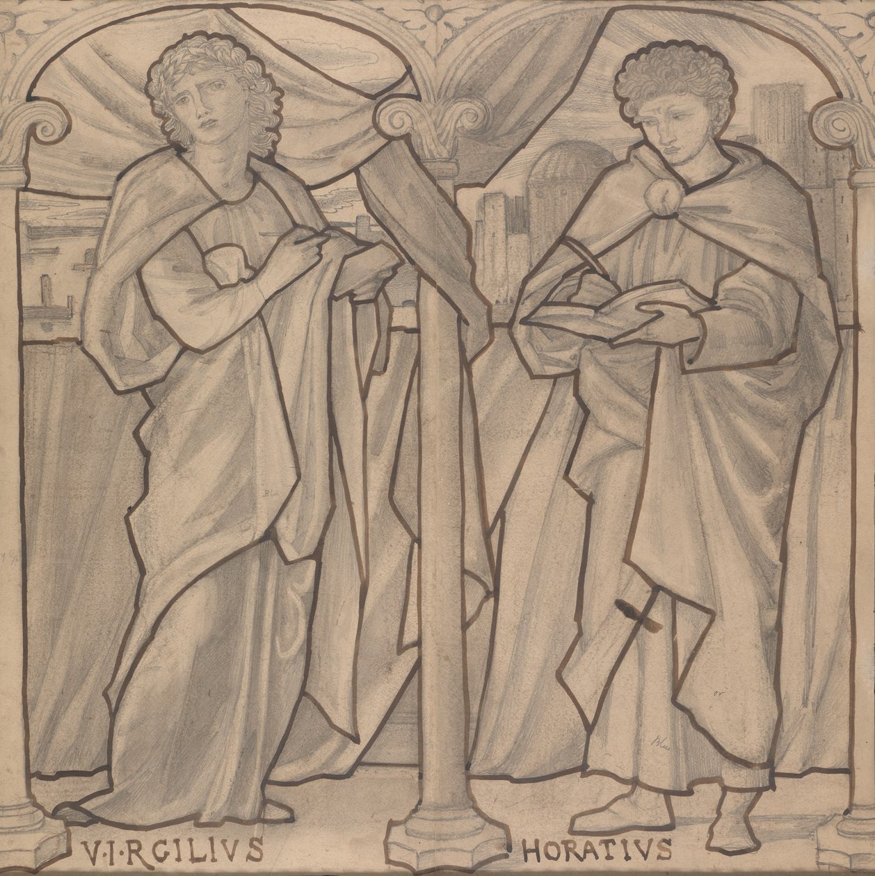 Design preparatorio per una vetrata, Virgilio e Orazio da Edward Burne-Jones