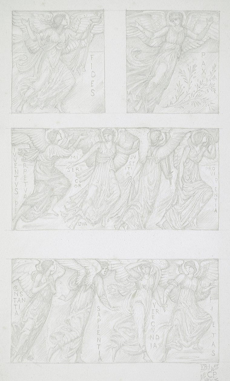 Studi su fogli di figure allegoriche da Edward Burne-Jones