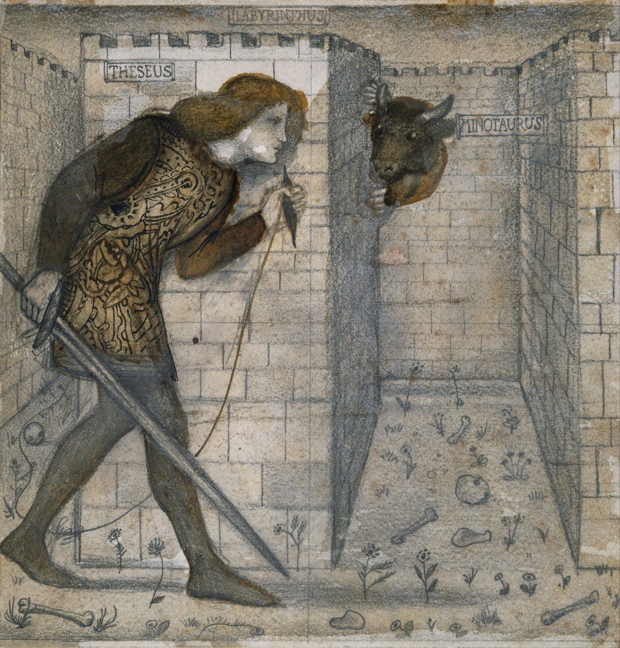Disegno di piastrelle - Teseo e il Minotauro nel labirinto da Edward Burne-Jones