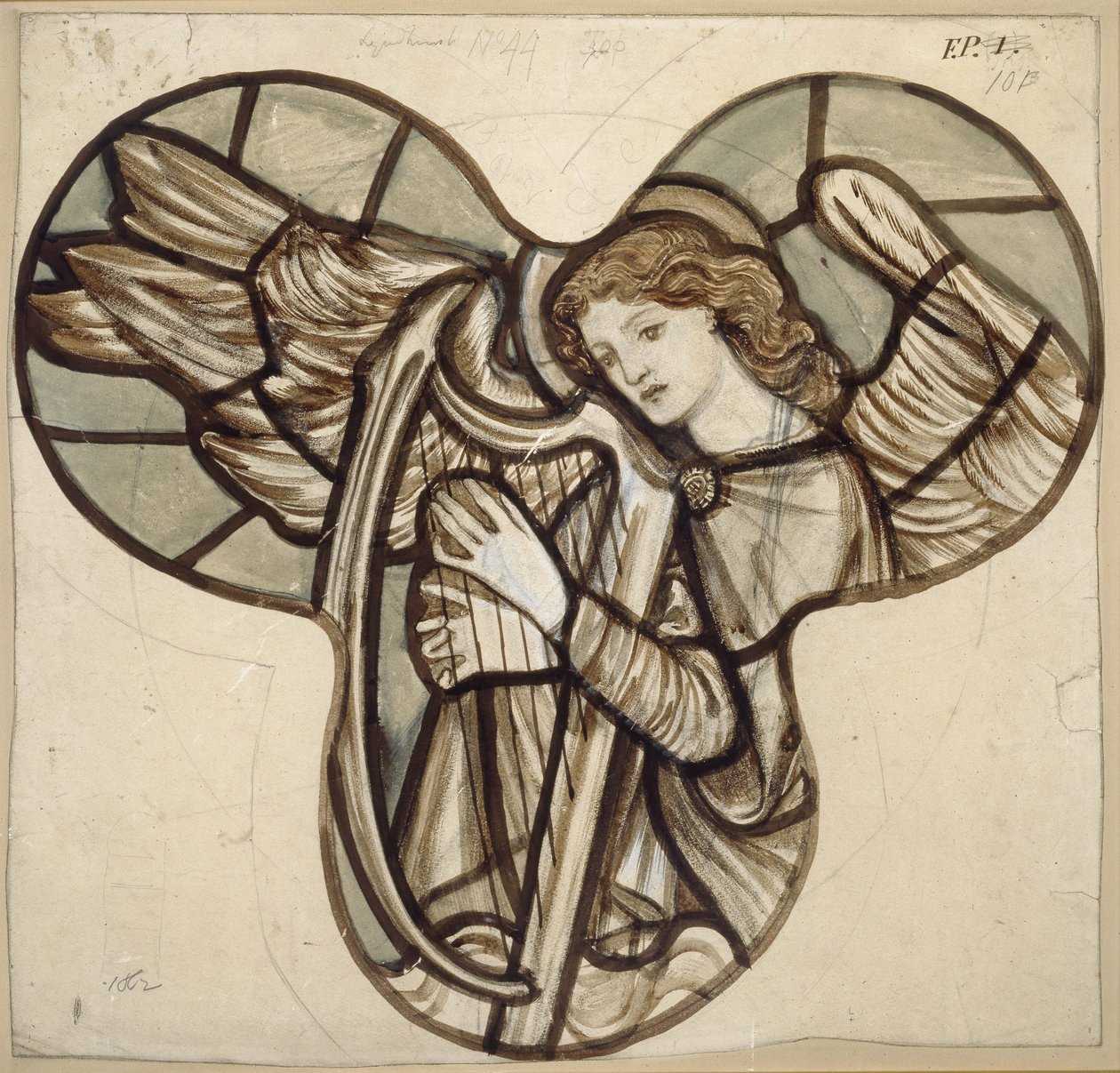 Progetto per vetrata nella Chiesa di Lyndhurst: Un angelo arpista, 1862 da Edward Burne Jones