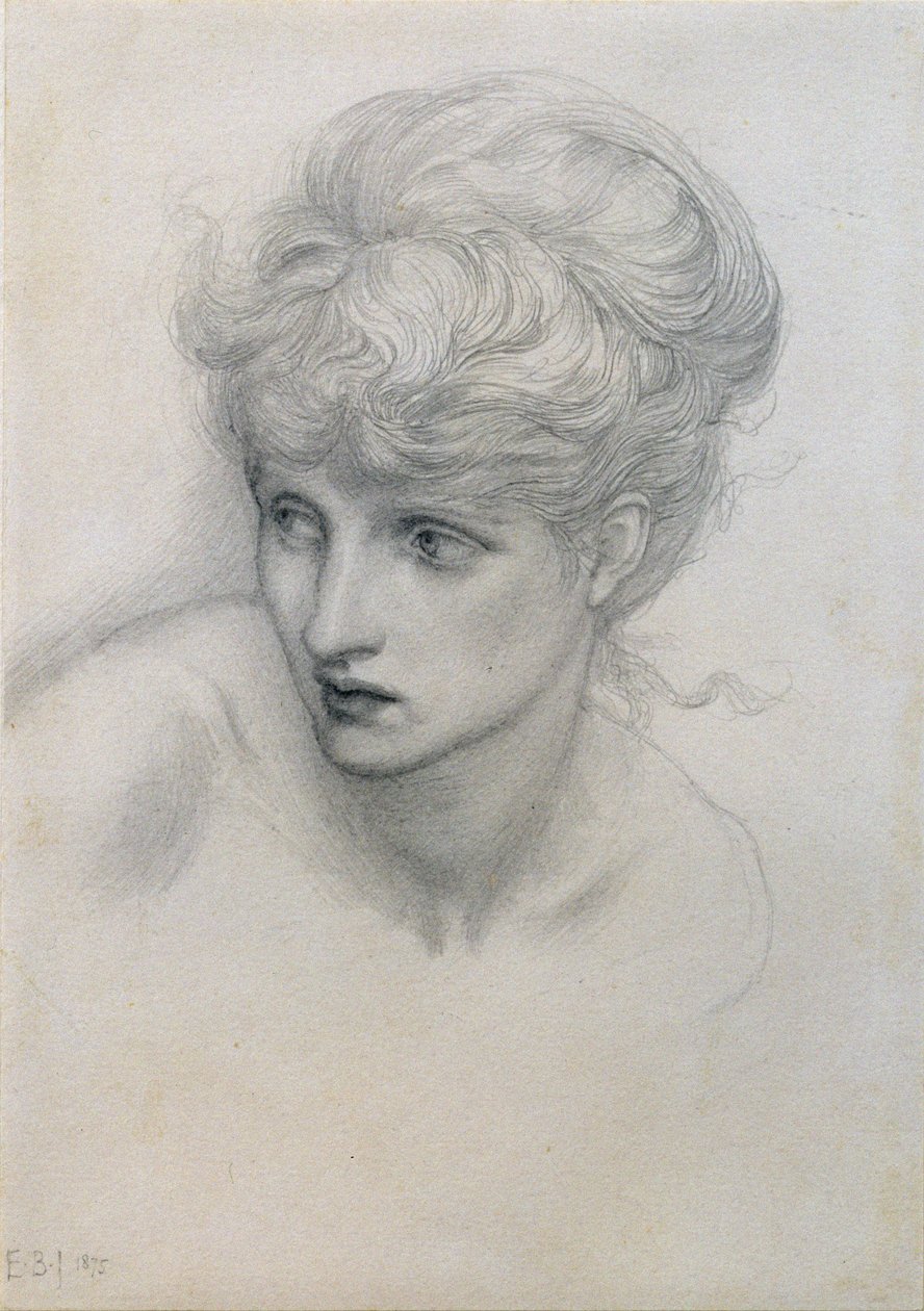 Studio della testa di una ragazza da Edward Burne-Jones