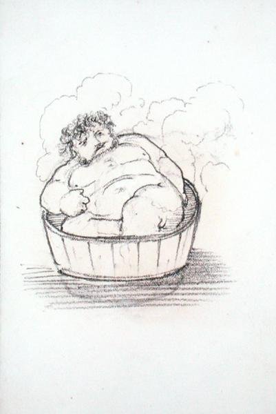 William Morris (1834-96) in una vasca da bagno, da un album di disegni da Edward Coley Burne Jones