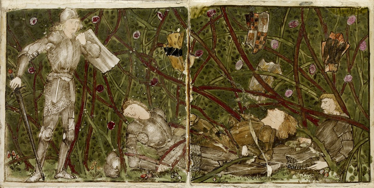 Un set di sedici piastrelle disposte in coppie per formare otto illustrazioni della storia di 