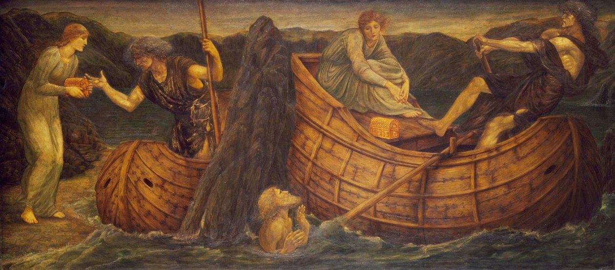 Cupido e Psiche - Murali di Palace Green - Psiche che dà la moneta al traghettatore dello Stige da Edward Burne Jones