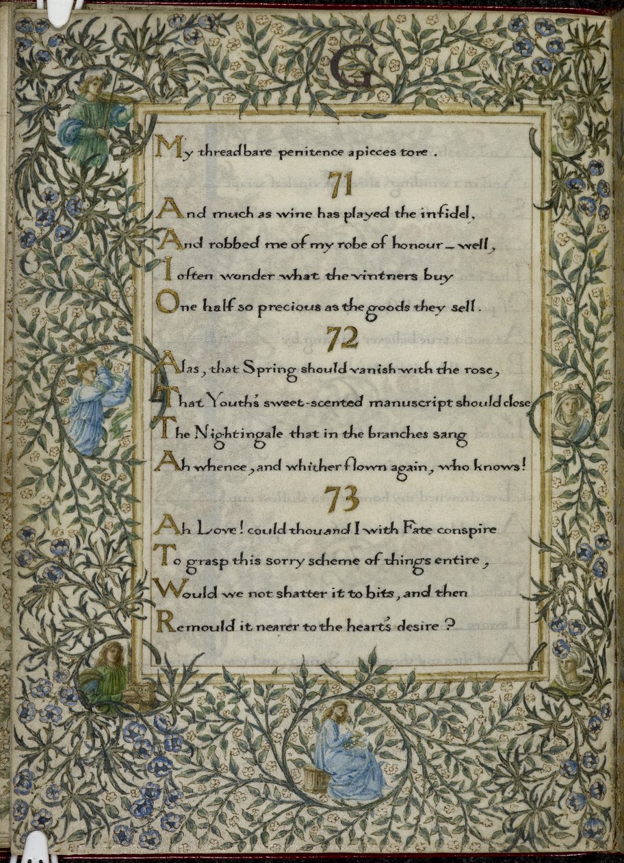 (Intero foglio) Il Rubaiyat di Omar Khayyam, versi 71 - 73 da Edward Coley and Morris William Burne Jones