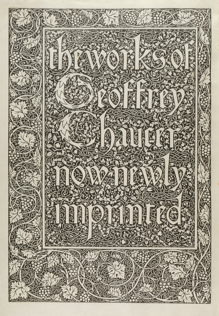 Pagina del titolo, da Le opere di Geoffrey Chaucer ora nuovamente stampate, inciso da William Morris, 1896 da Edward Coley after Burne-Jones