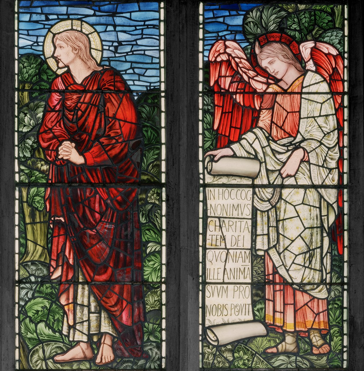 San Giovanni e angelo con pergamena da Edward Coley and Dearle Burne Jones