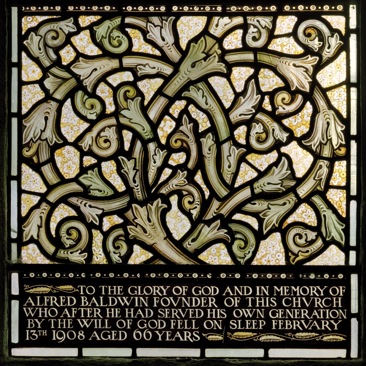 Dedica ad Alfred Baldwin dalla finestra di Joshua (dettaglio) da Edward Coley and Dearle Burne Jones