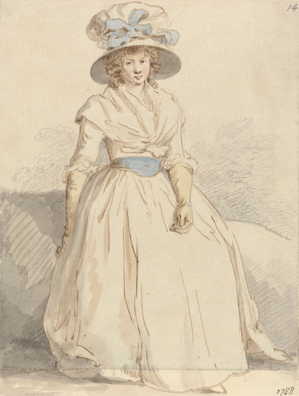 Una giovane donna seduta con un vestito bianco da Edward Edwards