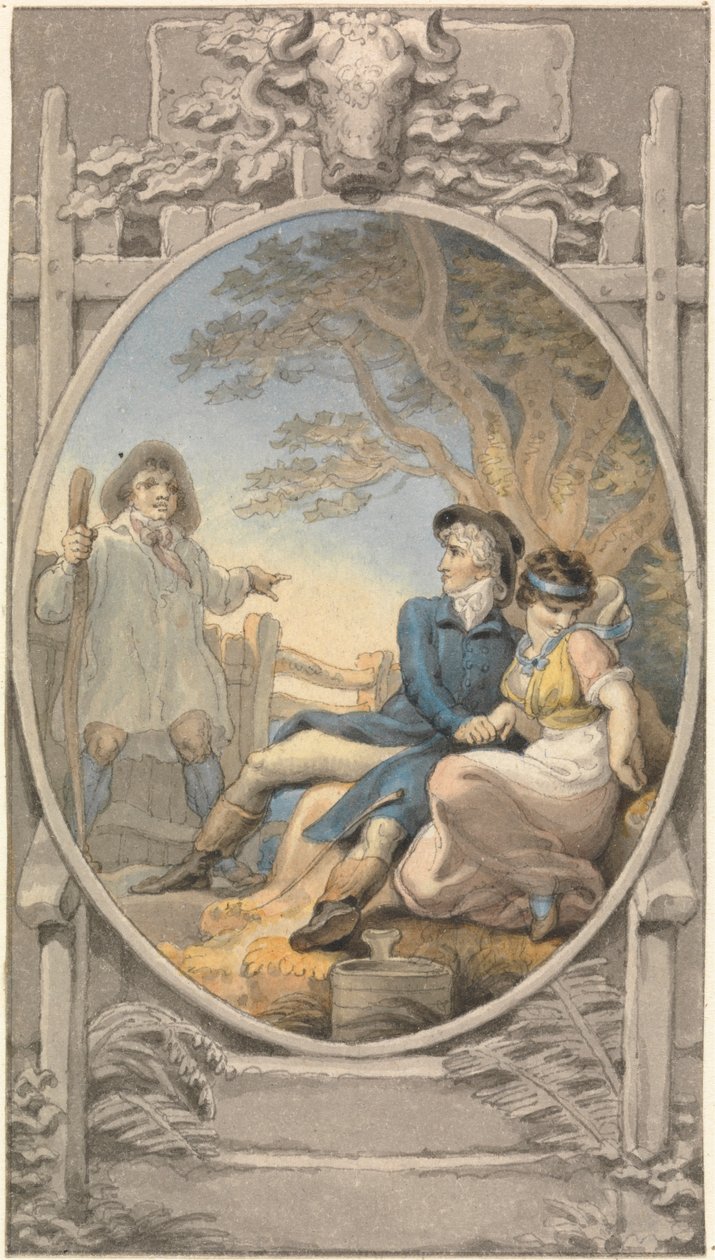 Disegno a colori per un ex libris da Edward Francis Burney