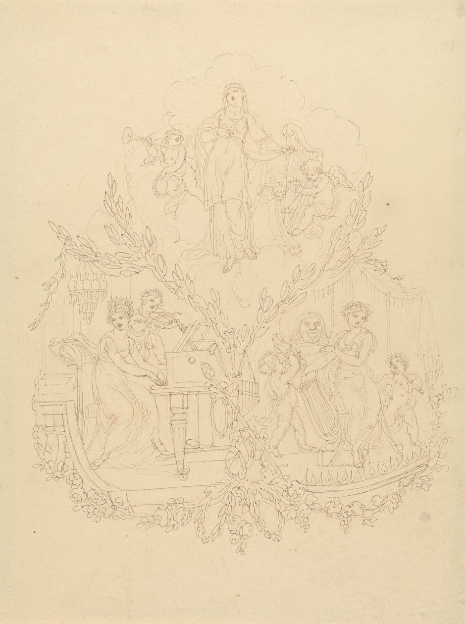 Figure femminili e putti che suonano strumenti musicali da Edward Francis Burney