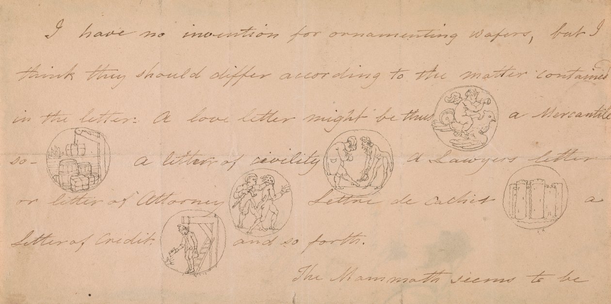Lettera con disegni per sigilli (?) da Edward Francis Burney