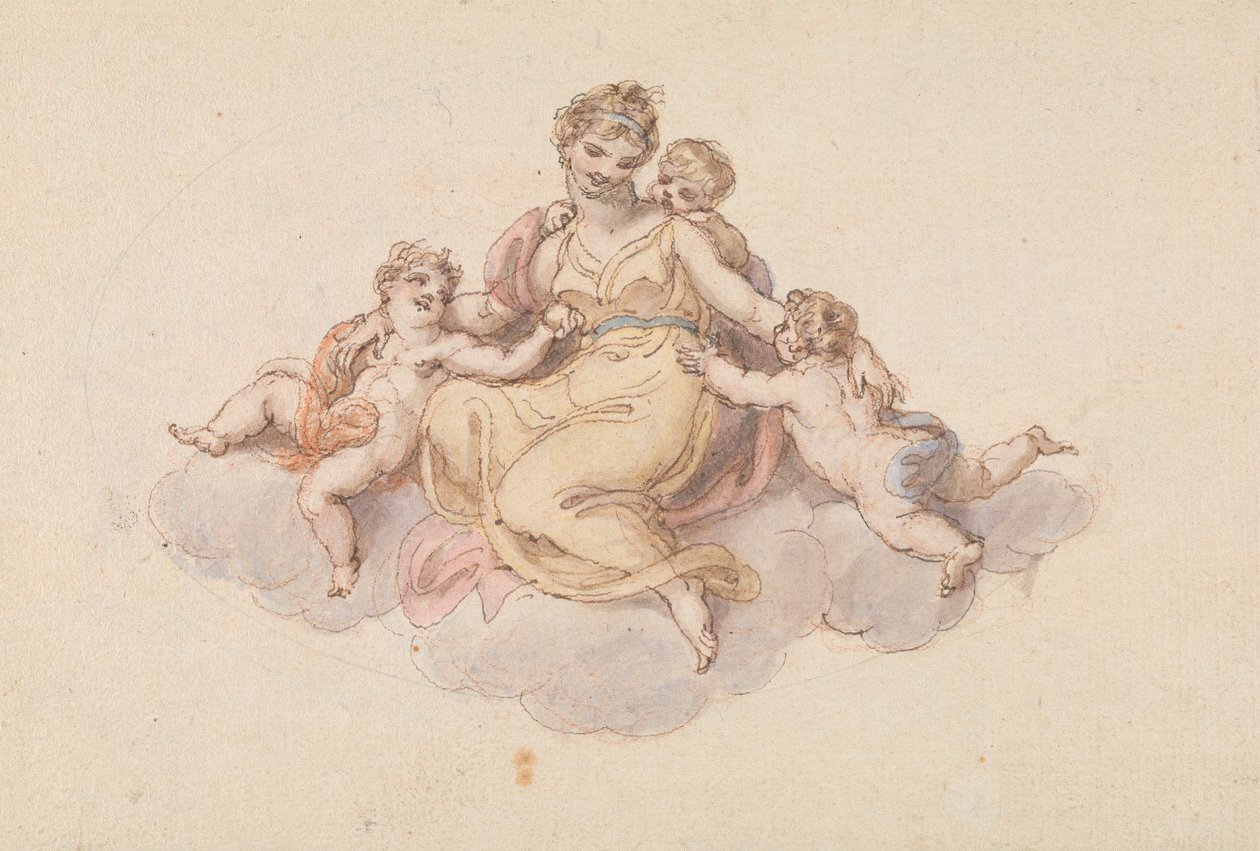Madre e bambini seduti su una nuvola da Edward Francis Burney