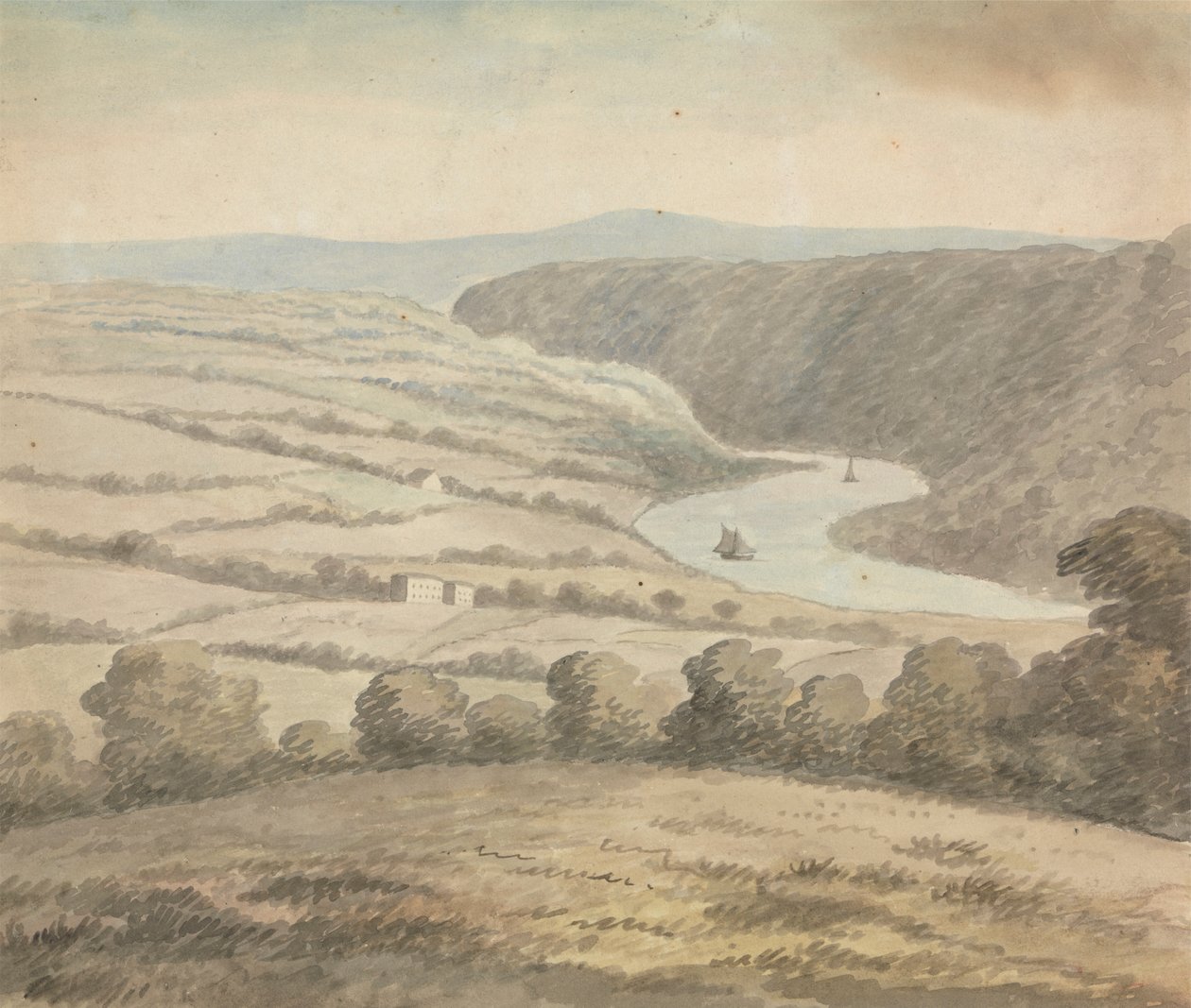 Paesaggio fluviale con barche da Edward Francis Burney