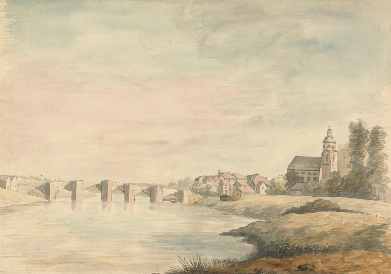 Paesaggio fluviale con ponte da Edward Francis Burney