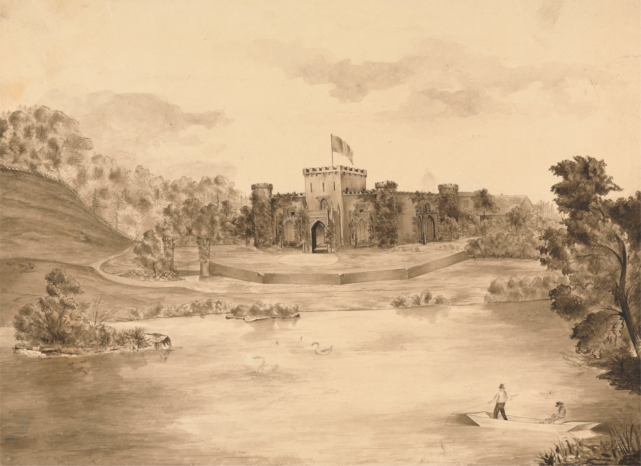 Paesaggio fluviale con castello da Edward Francis Burney