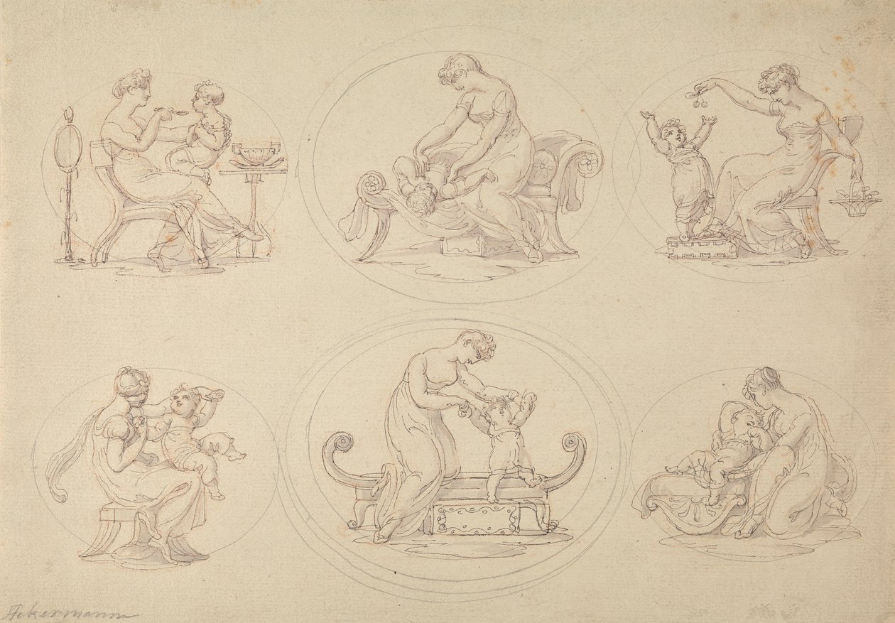 Sei Studi di Madre e Figlia che Giocano da Edward Francis Burney