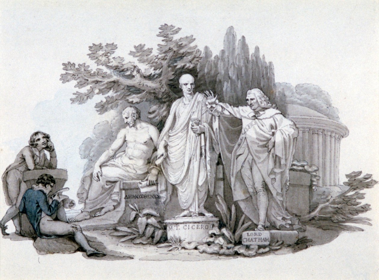 Due giovani che contemplano statue di Demostene, Cicerone e Pitt, c1780-1848 da Edward Francis Burney