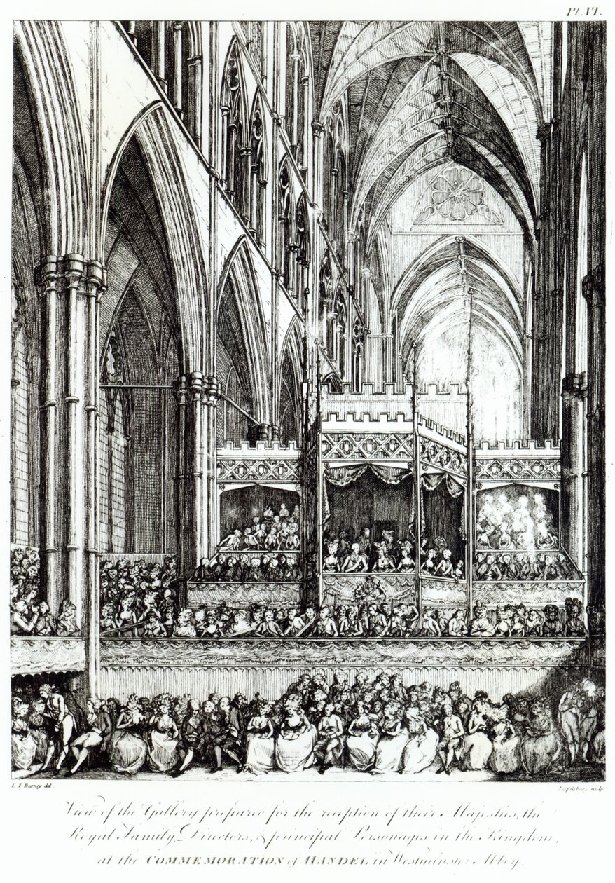 Vista della galleria preparata per la ricezione delle loro Maestà la Famiglia Reale, Direttori e principali Personaggi del Regno alla Commemorazione di Handel nell