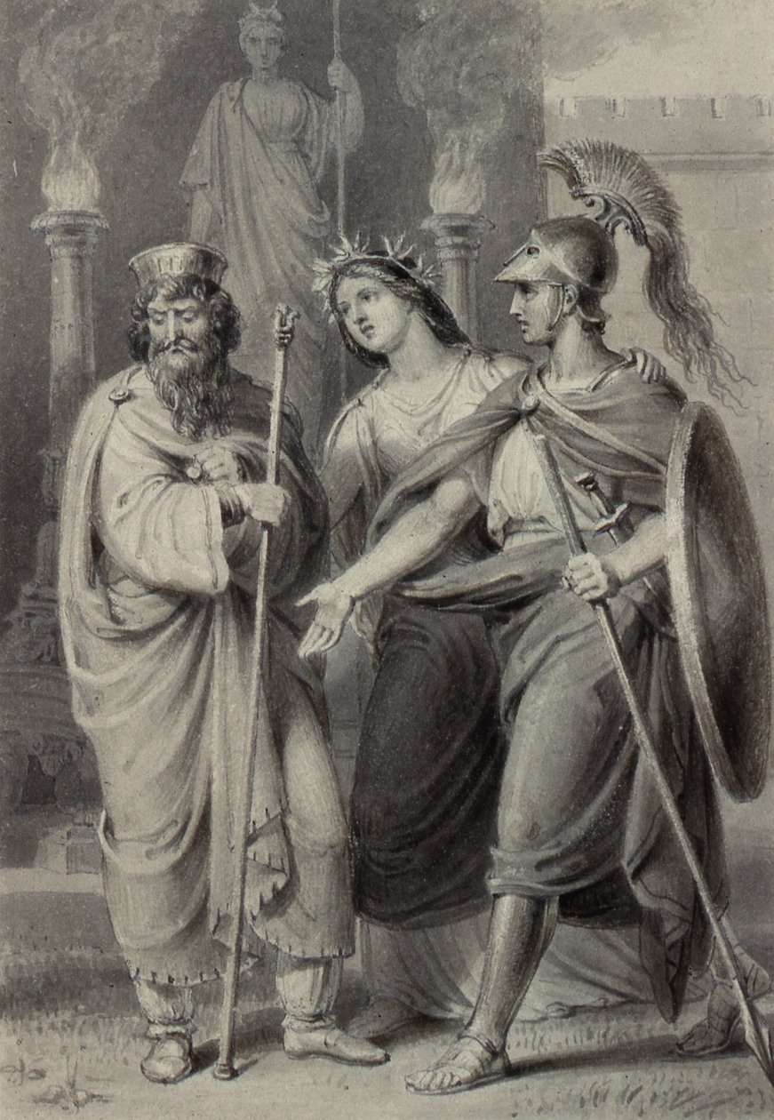 Guerriero Accompagnato da una Donna che si Rivolge a un Sacerdote nei Pressi di un Tempio da Edward Francis Burney