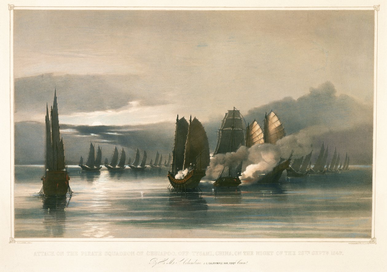 Attacco alla squadra pirata di Chuiapoo, al largo di Tysami, Cina, 28 settembre 1849 da Edward Hodges Cree