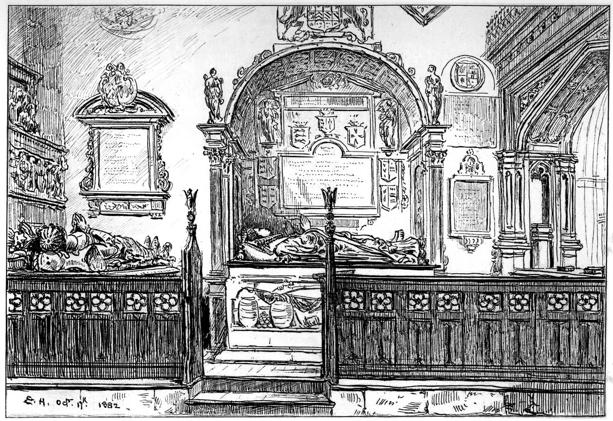 Il banco nella chiesa di Clopton, Stratford-upon-Avon, Warwickshire, 1885 da Edward Hull