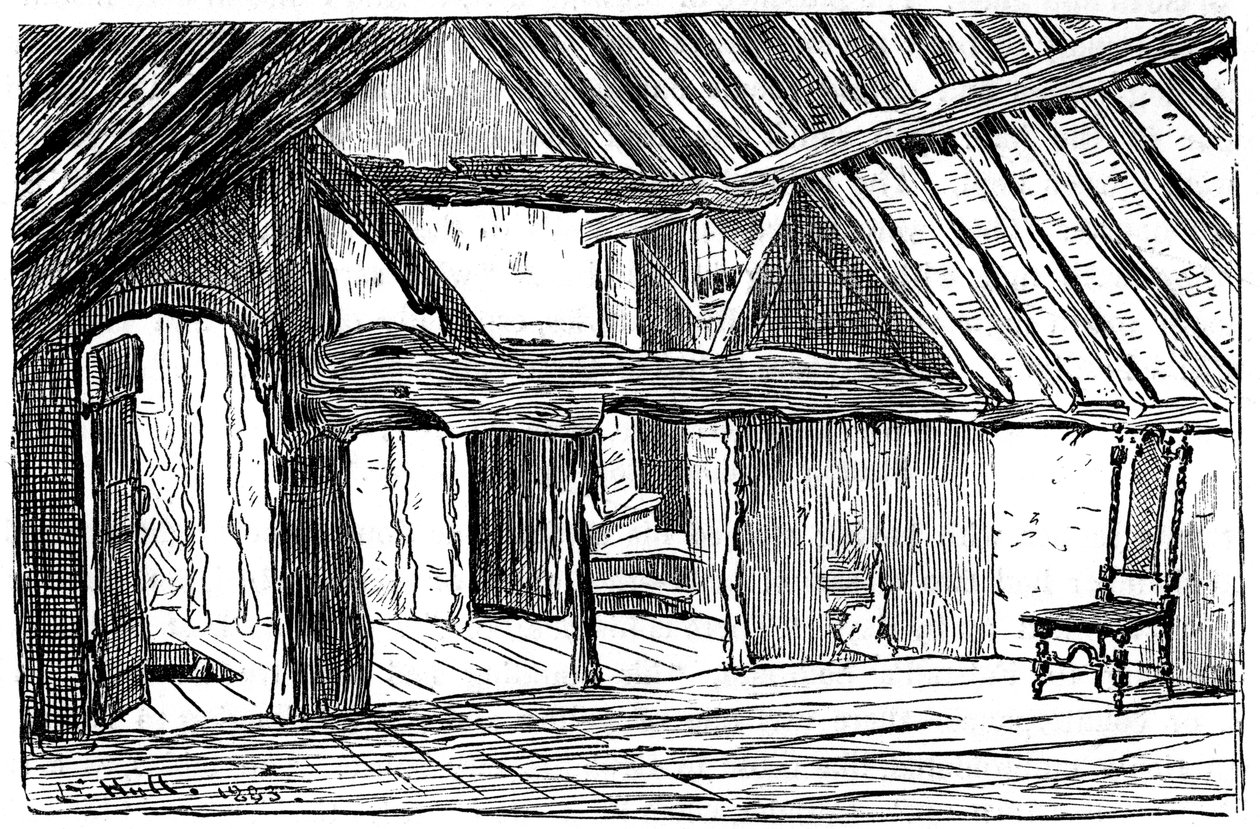 Il piano superiore della casa natale di Shakespeare, Stratford-upon-Avon, 1885 da Edward Hull