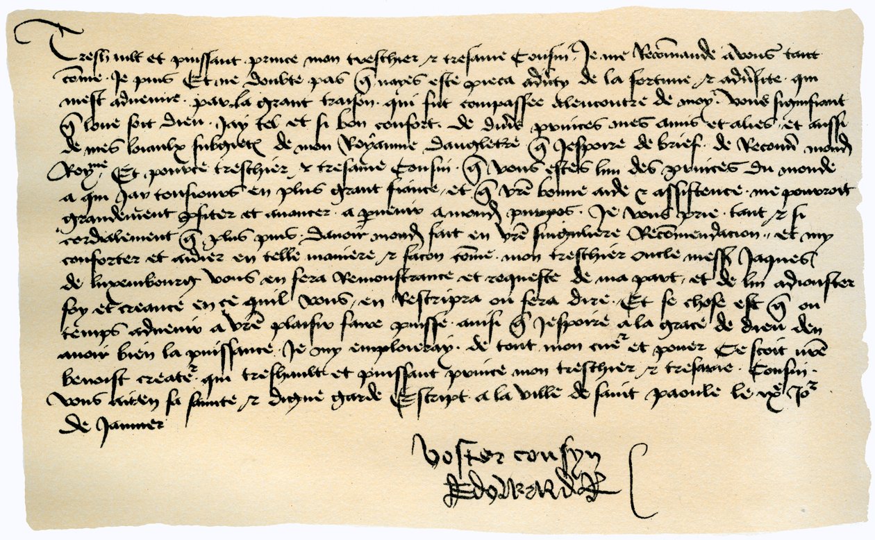 Lettera di Edoardo IV a Francesco II, Duca di Bretagna, 9 gennaio 1471 da Edward IV King of England