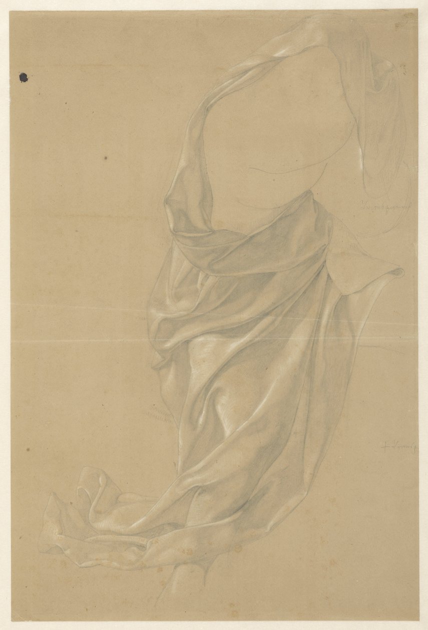 Studio di drappeggio di una figura che cammina verso destra, con il mantello sopra la testa da Edward Jakob von Steinle