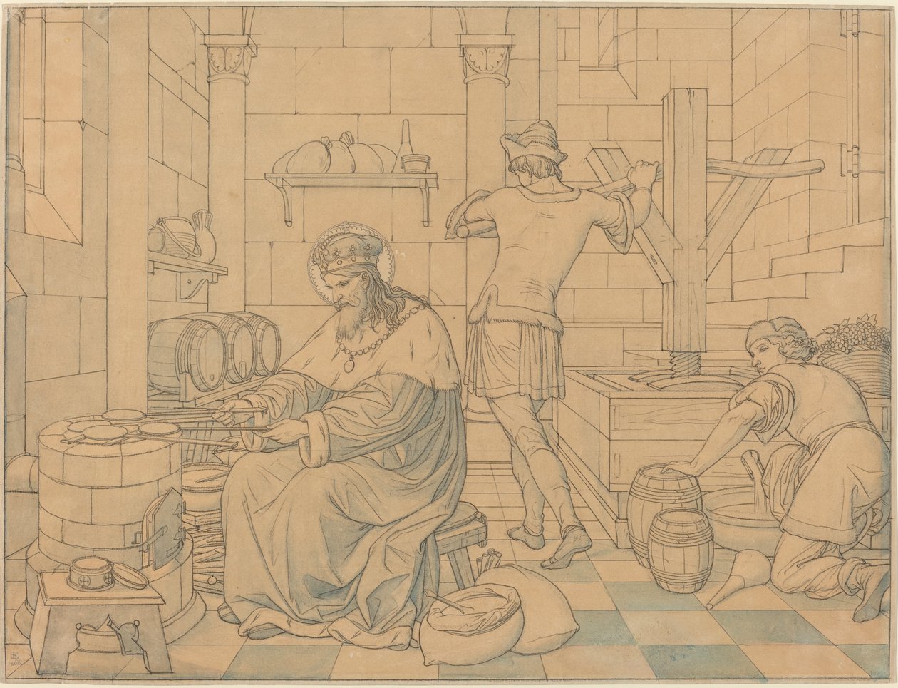 San Venceslao che Cucina Ostie mentre Due Giovani Pigiavano Uva da Edward Jakob von Steinle